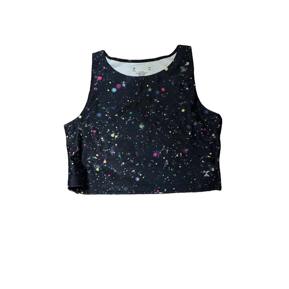 Xersion Girls Galaxy Print Activewear Crop Top XL 16 Black Multicolor Workout